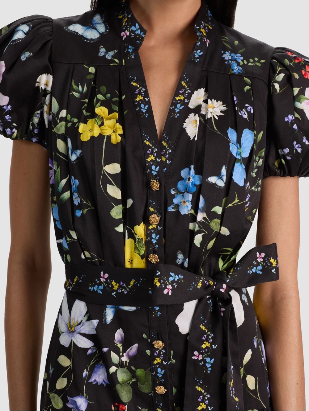 TWISTING VINES BLACK Black Floral Puff-Sleeve Mini Dress - Picture 5 of 5